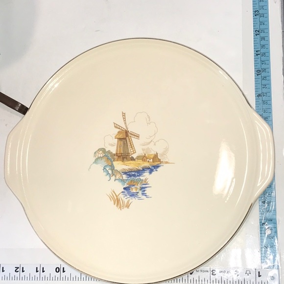 Universal Cambridge Pottery Windmill Platter Pie Plate  Dutch Scene 22 Karat - Picture 11 of 16